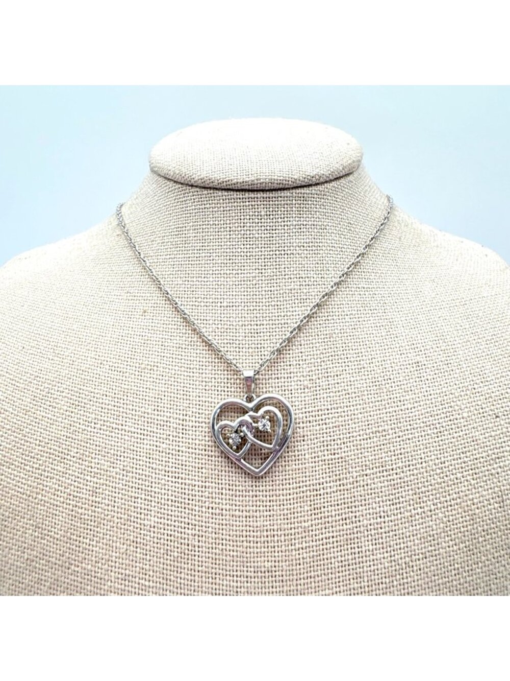 Natural Diamond Small Heart Pendant VTG Sterling Silver 925 Necklace Size 18.5"